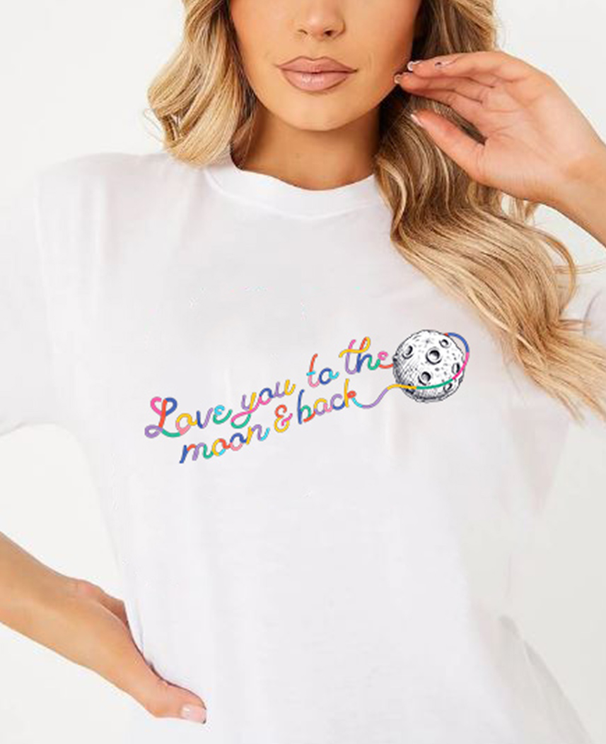 FRUIT OF THE LOOM Boyfriend T-shirt με στάμπα love you to the moon white.